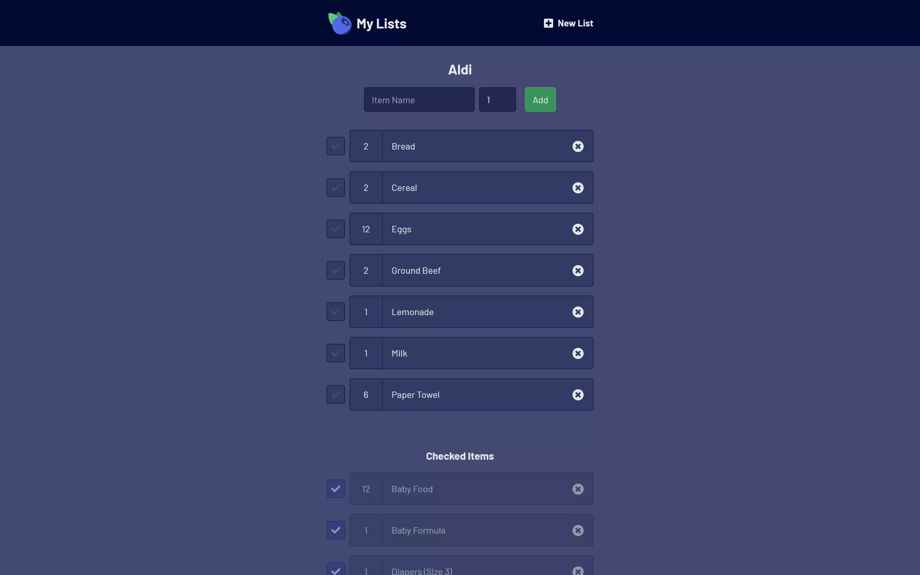 Grocery List App screenshot