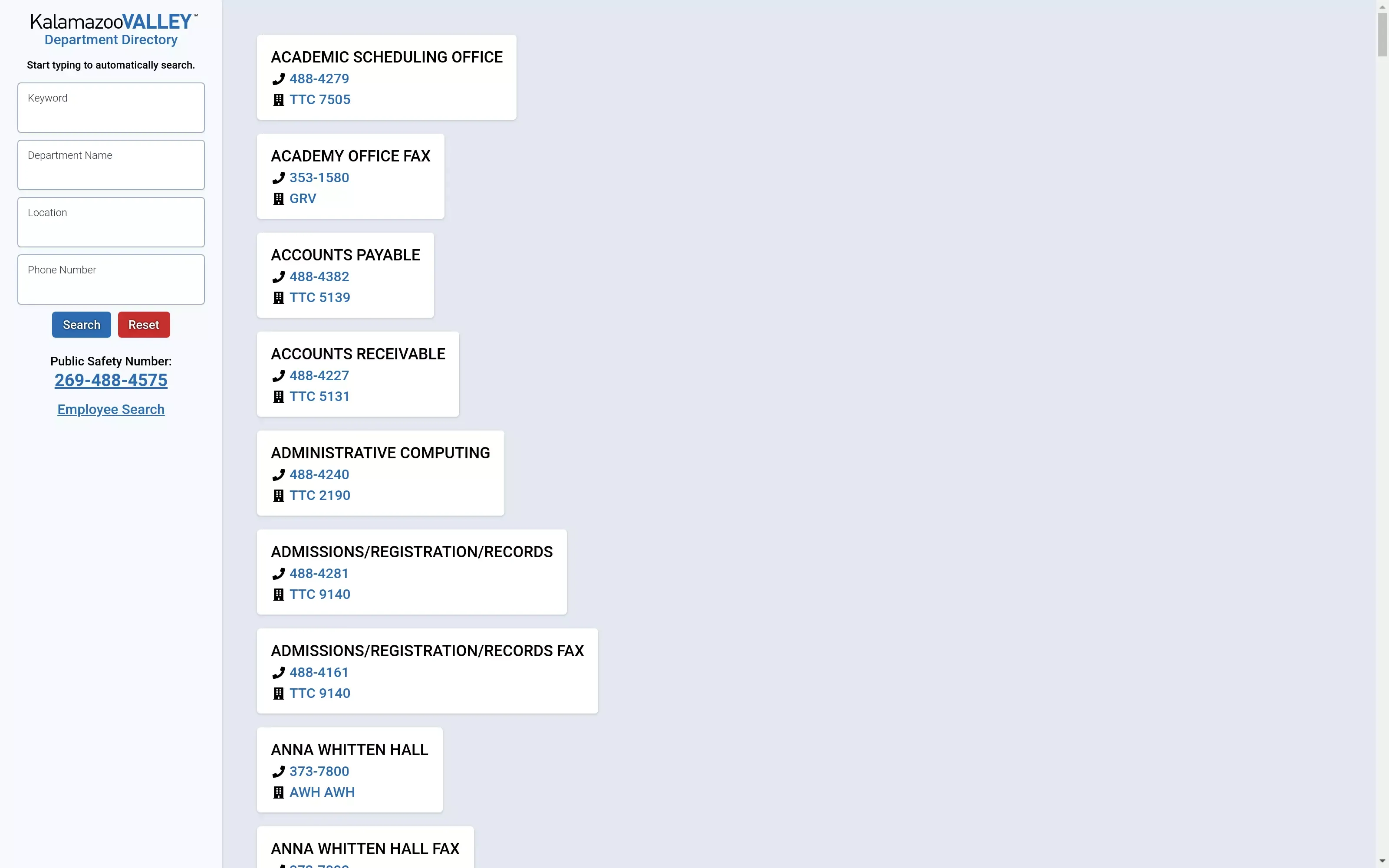 Department Directory screenshot