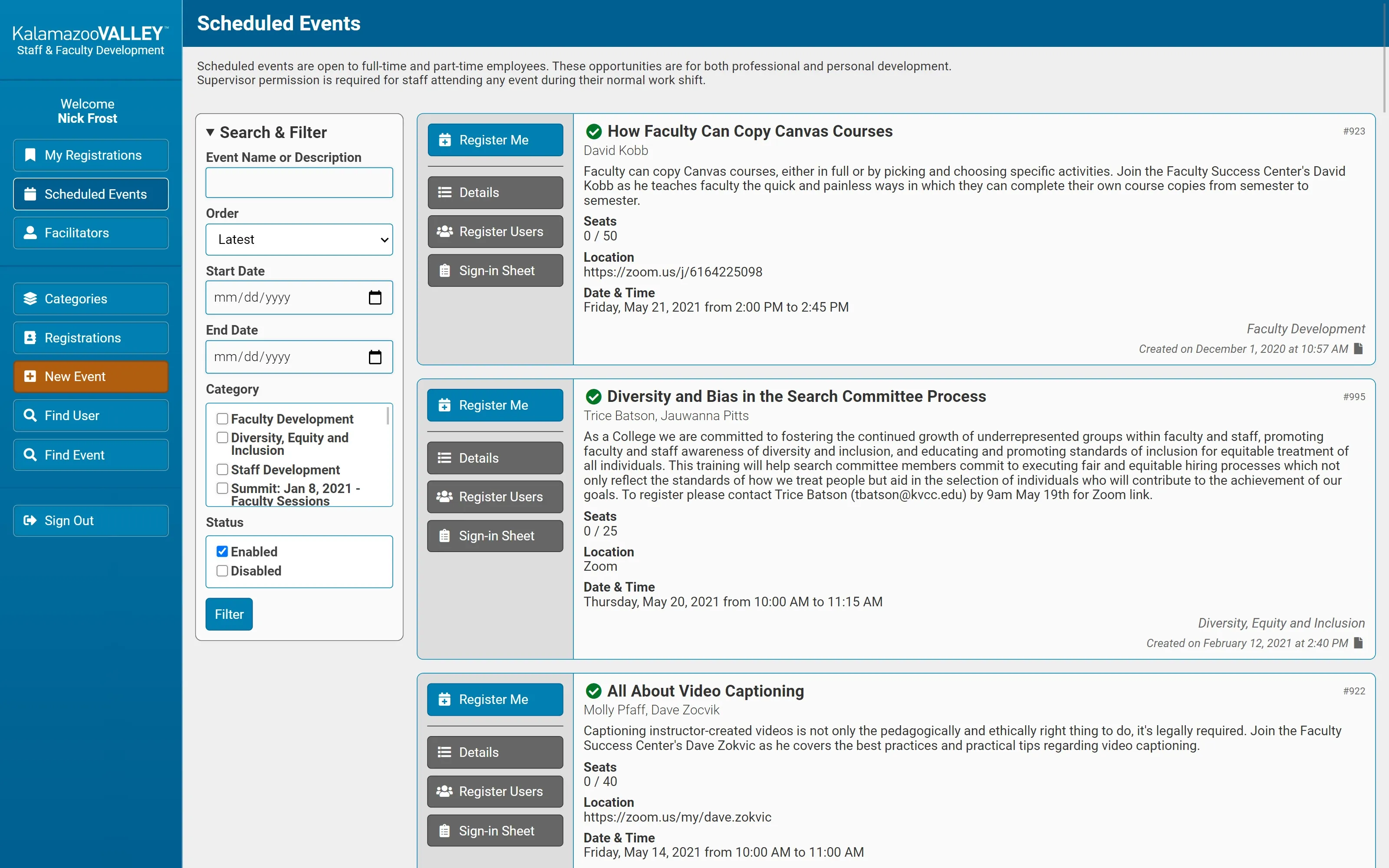 Staff Development screenshot